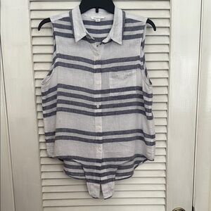 Beach Lunch Lounge Striped Sleeveless Tie FrontButton-Up Top